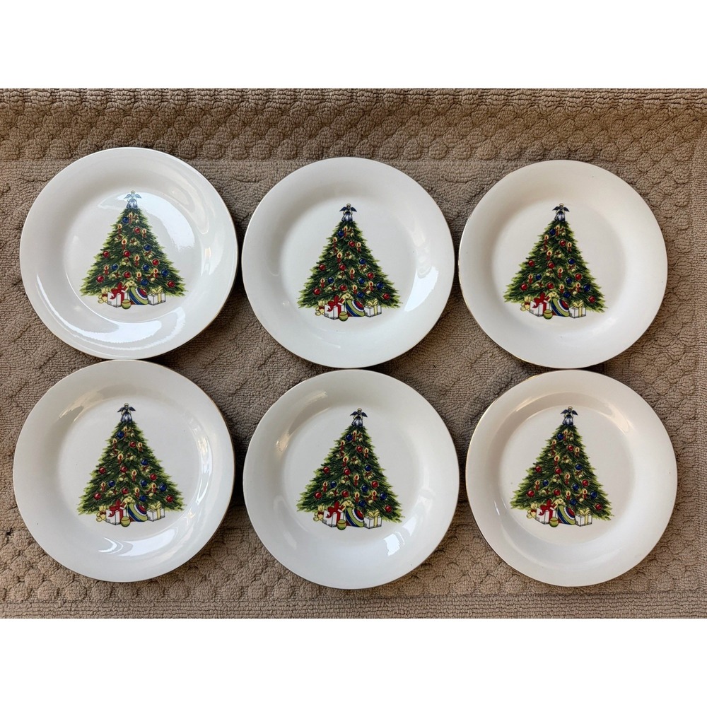Vintage‎ World Bazaars  CHRISTMAS TREE  Dinner Plates-Set Of 6